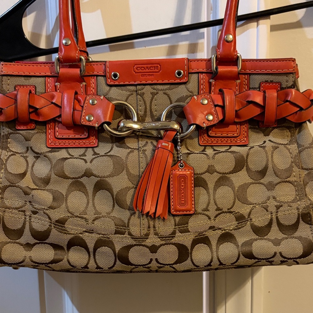 Coach Brown and Orange Signature Shoulder Bag